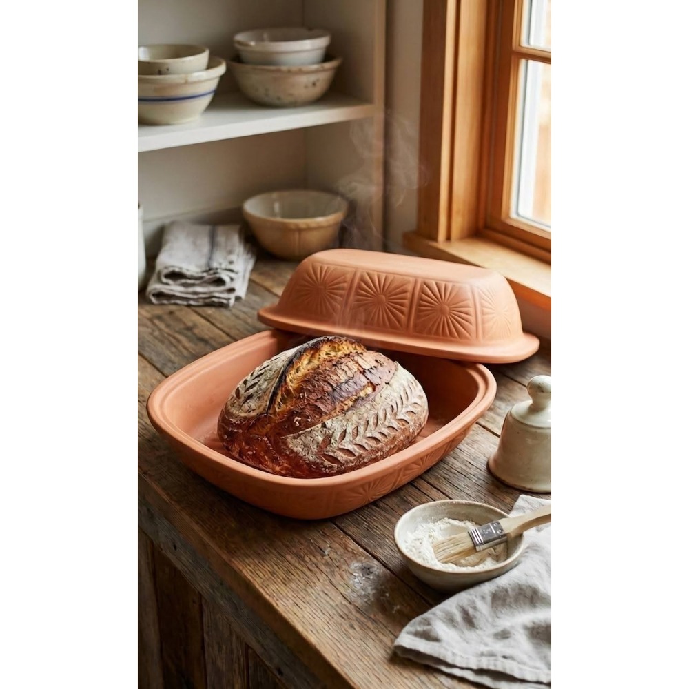 Baker's Advantage Roshco Terracotta Large Clay Bread Baker Roaster Sunburst